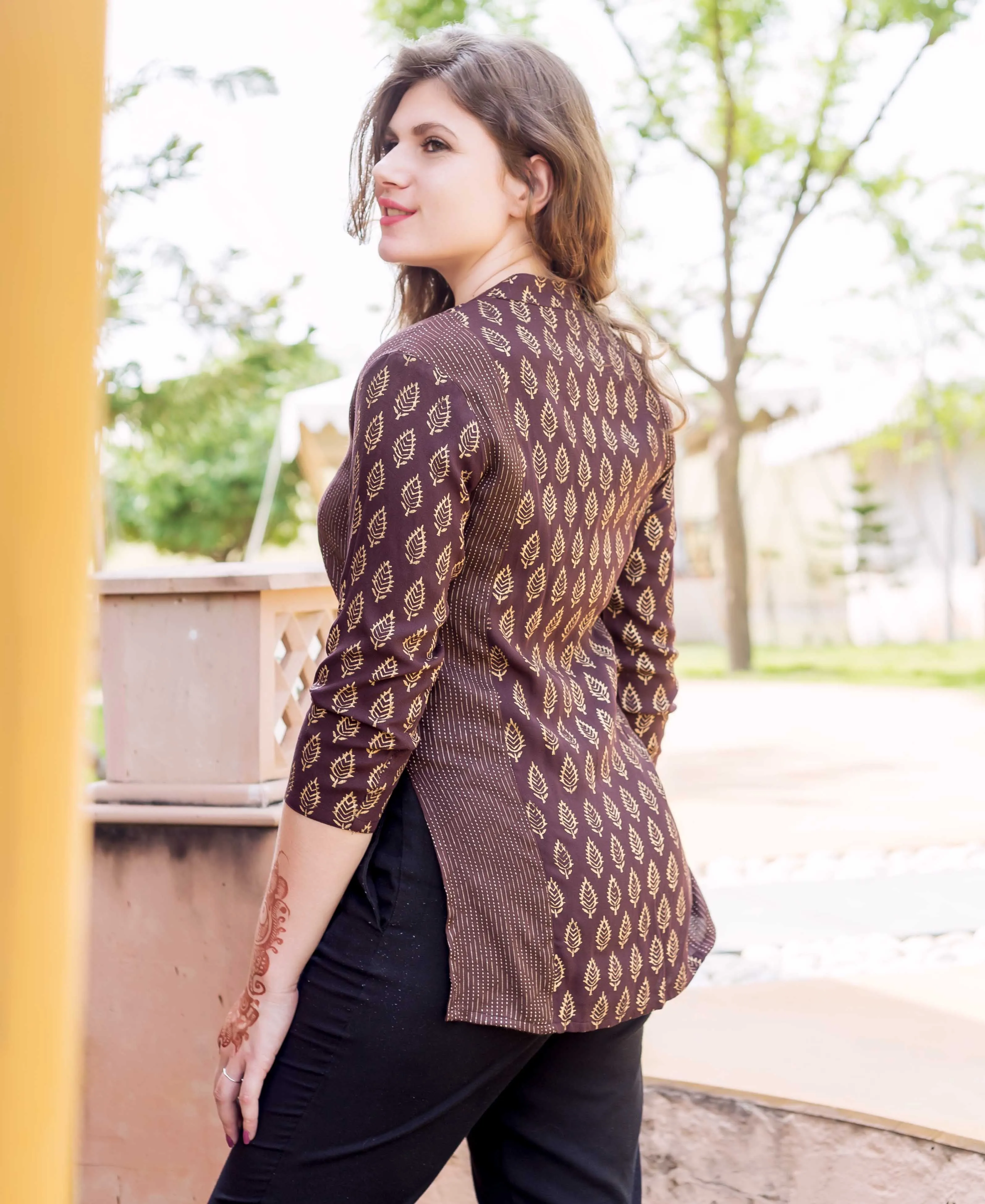 Brown Gold Printed Top