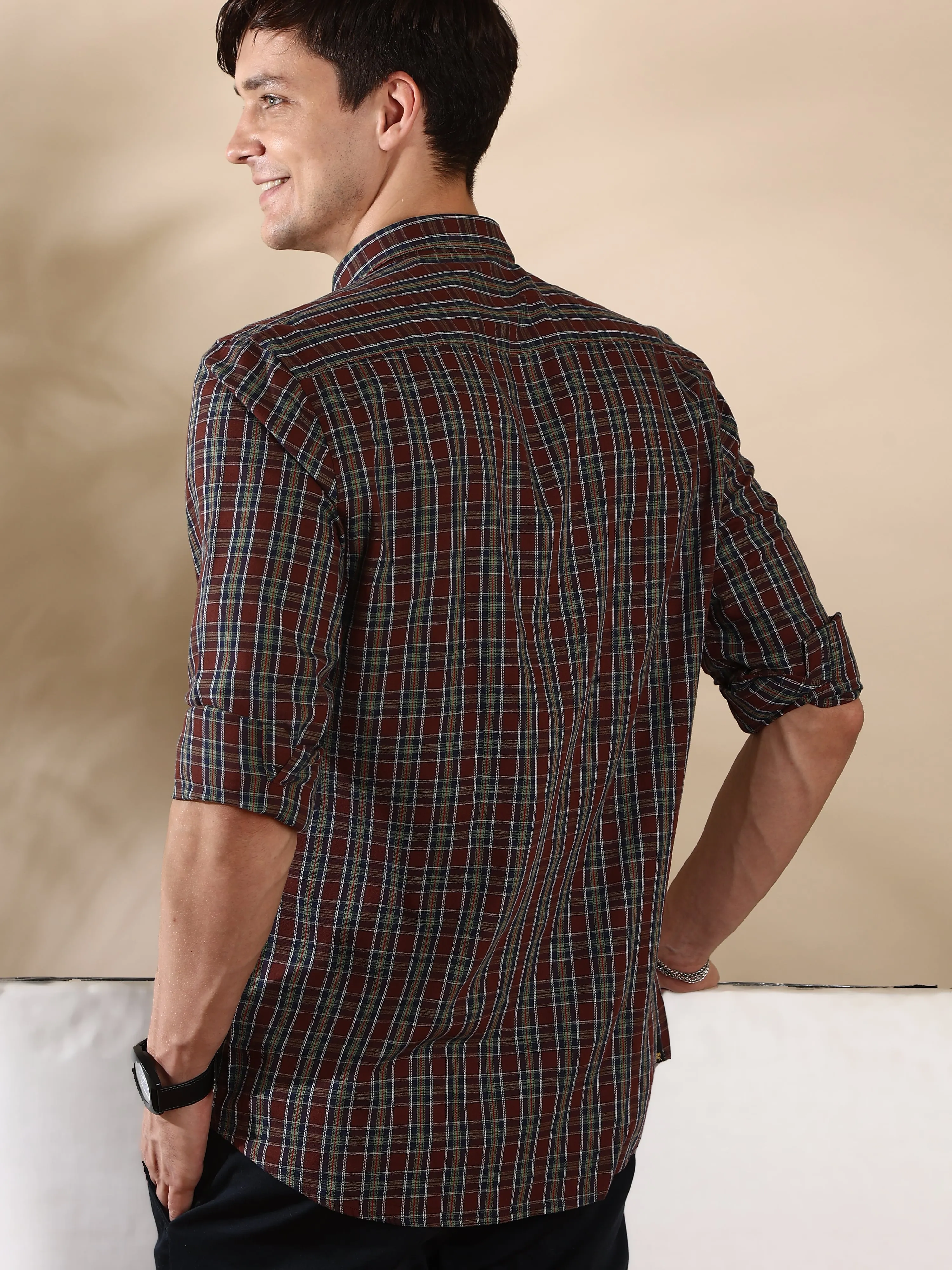 Brown Navy Shield Semi Casual Shirt