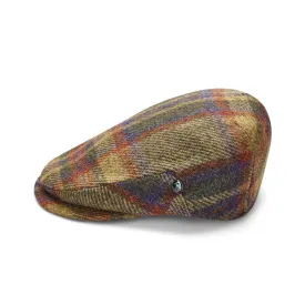 Brown/Green/Burgundy Check Wool Flat Cap by City Sport | Extended Peak