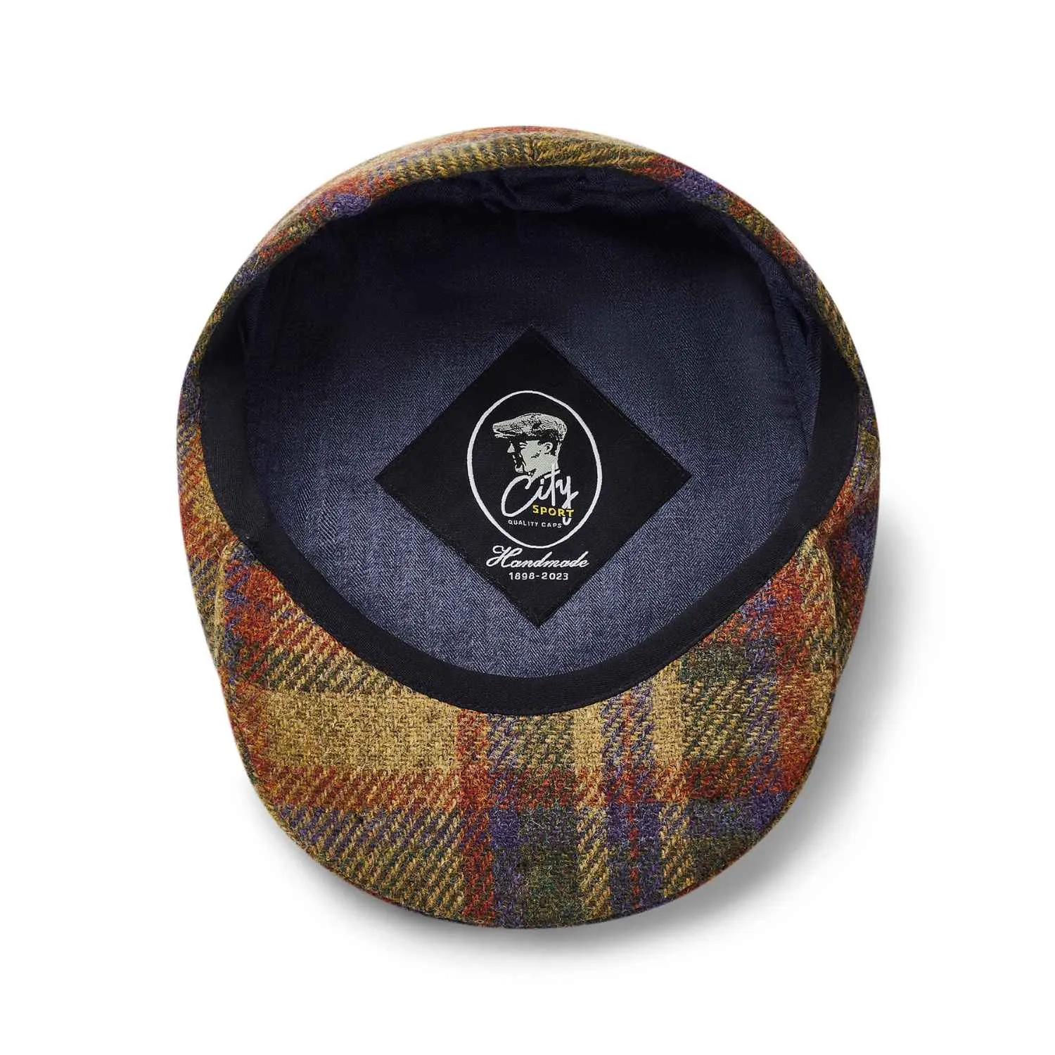 Brown/Green/Burgundy Check Wool Flat Cap by City Sport | Extended Peak