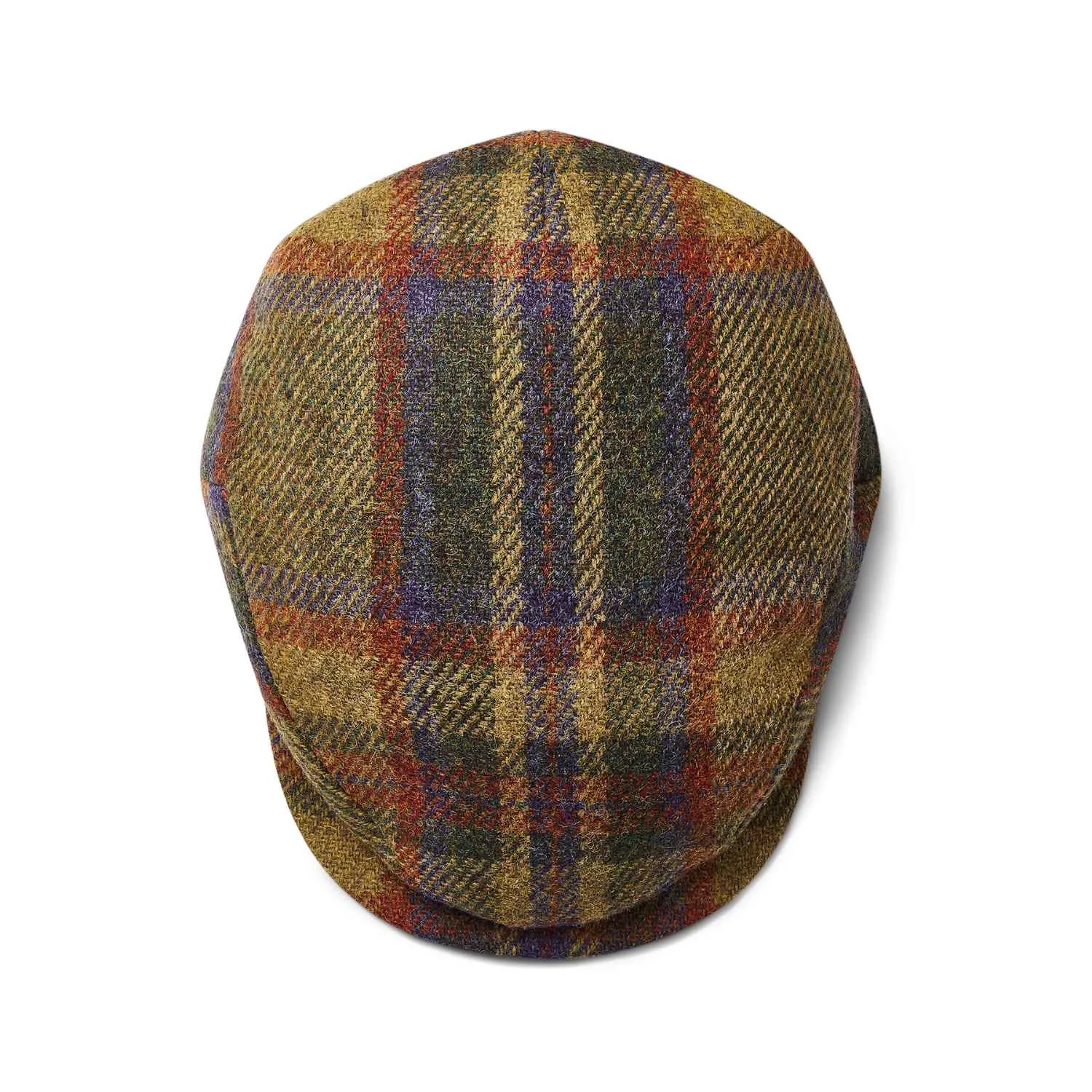 Brown/Green/Burgundy Check Wool Flat Cap by City Sport | Extended Peak