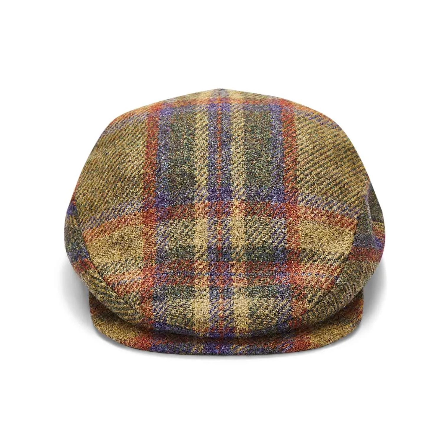 Brown/Green/Burgundy Check Wool Flat Cap by City Sport | Extended Peak