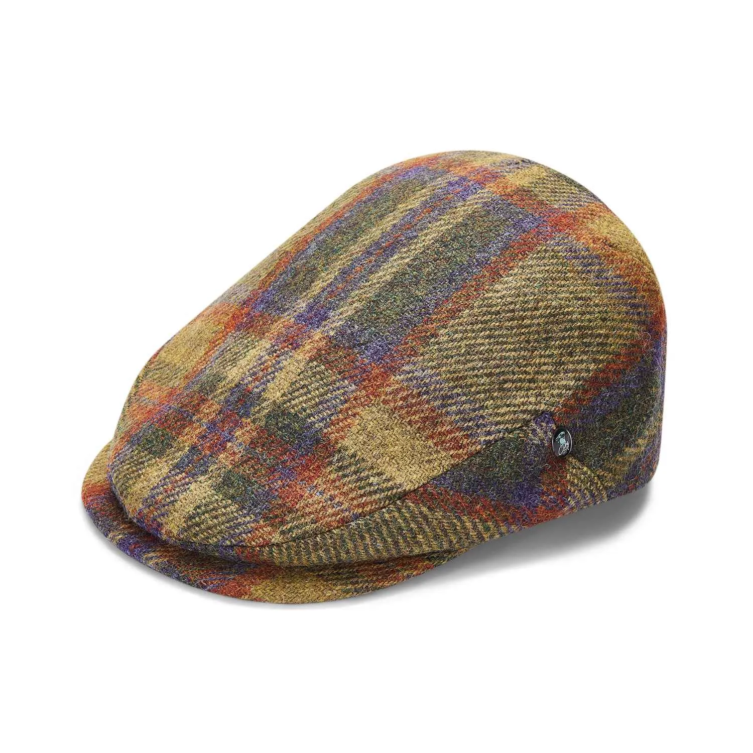 Brown/Green/Burgundy Check Wool Flat Cap by City Sport | Extended Peak