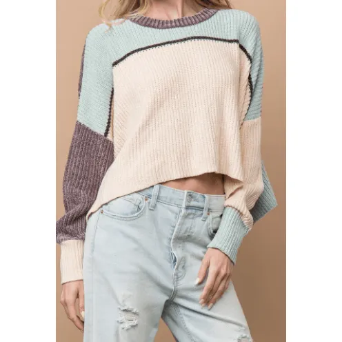 Chenille Crop Color Block Sweater