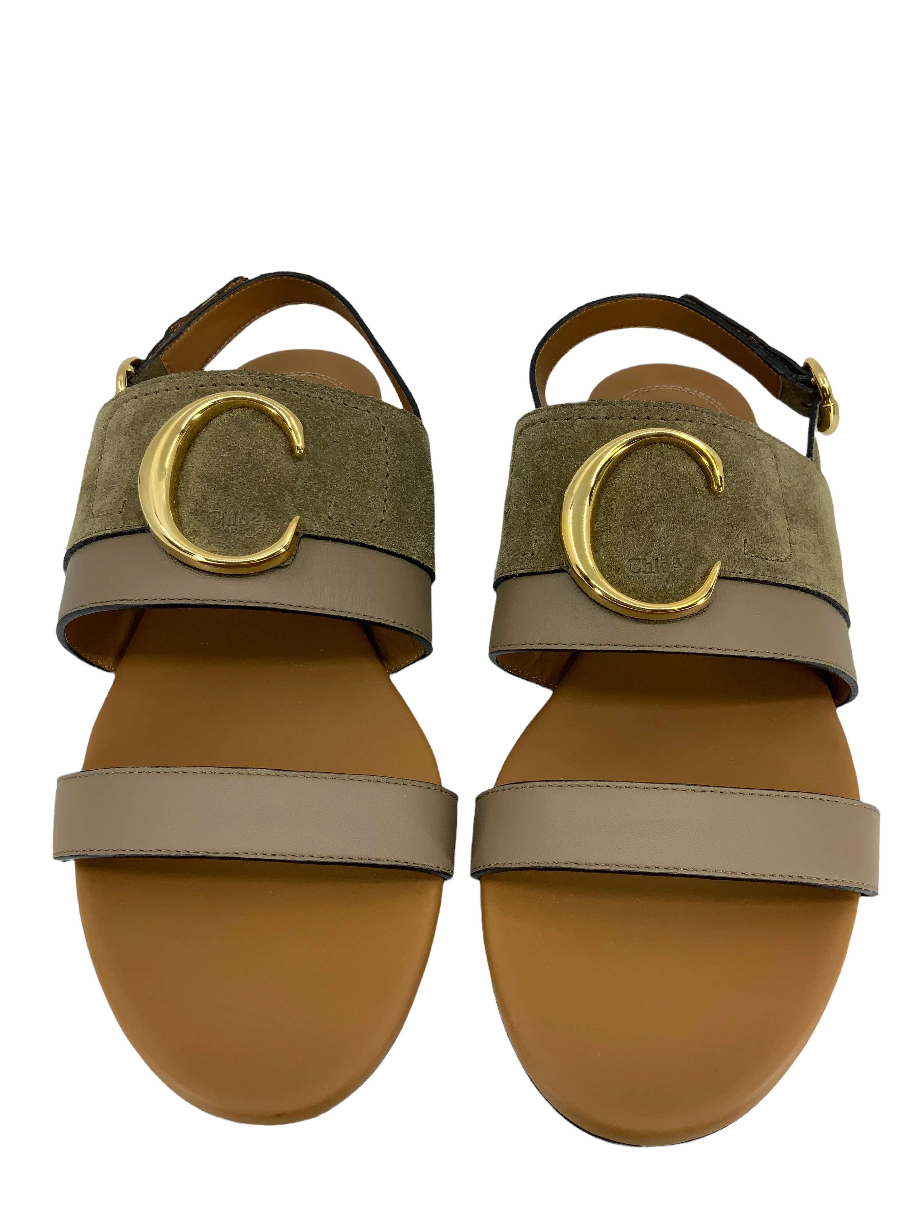 Chloe C Logo Suede and Leather Sandals 8