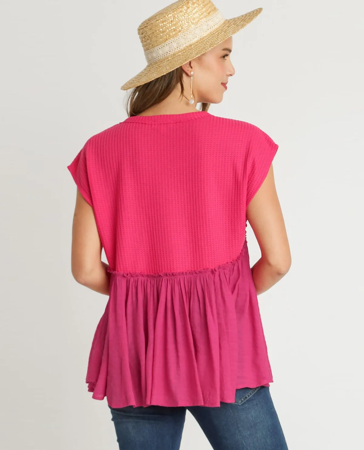 Crew Neck Waffle Knit Tunic Top