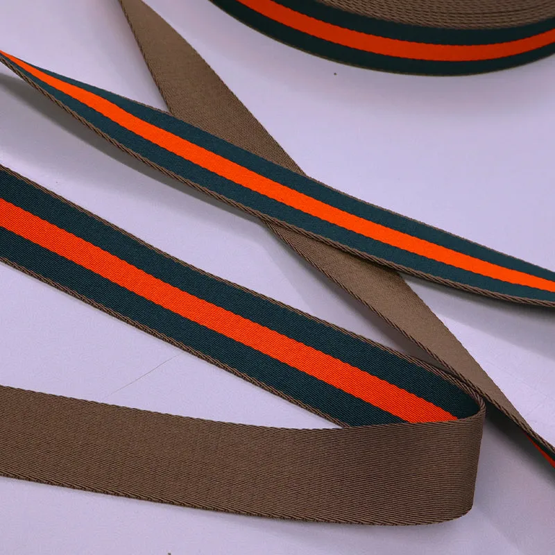 Dark Green and Brown Webbing - Orange Stripe