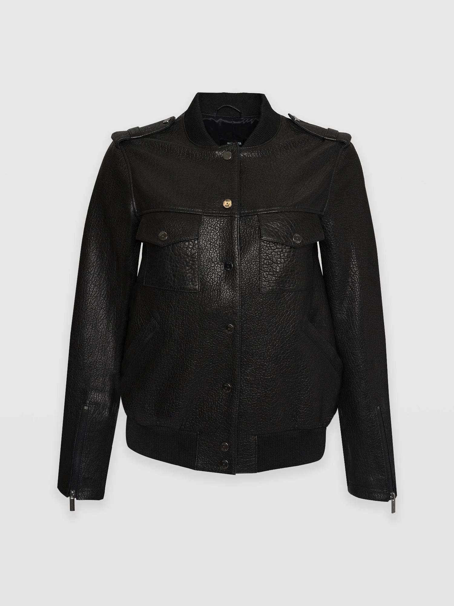 Delphi Leather Bomber Jacket - Black