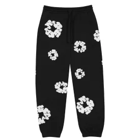 Black Denim Tears Cotton Sweatpants with Wreath Design