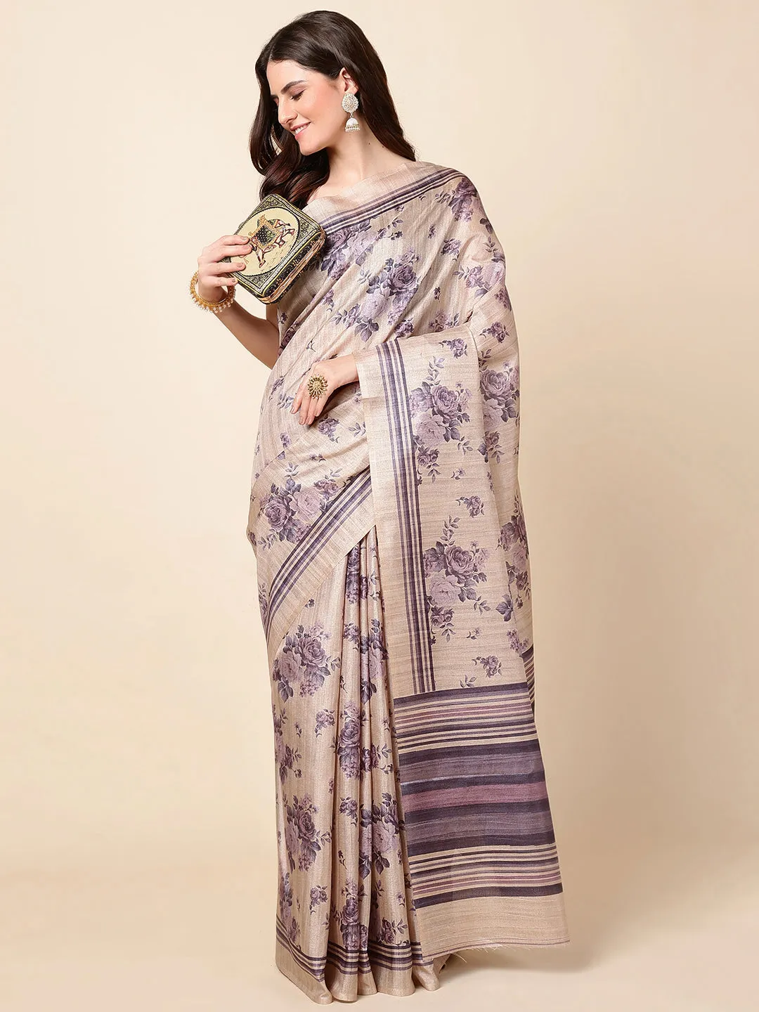 Digital Floral Printed Cotton Saree