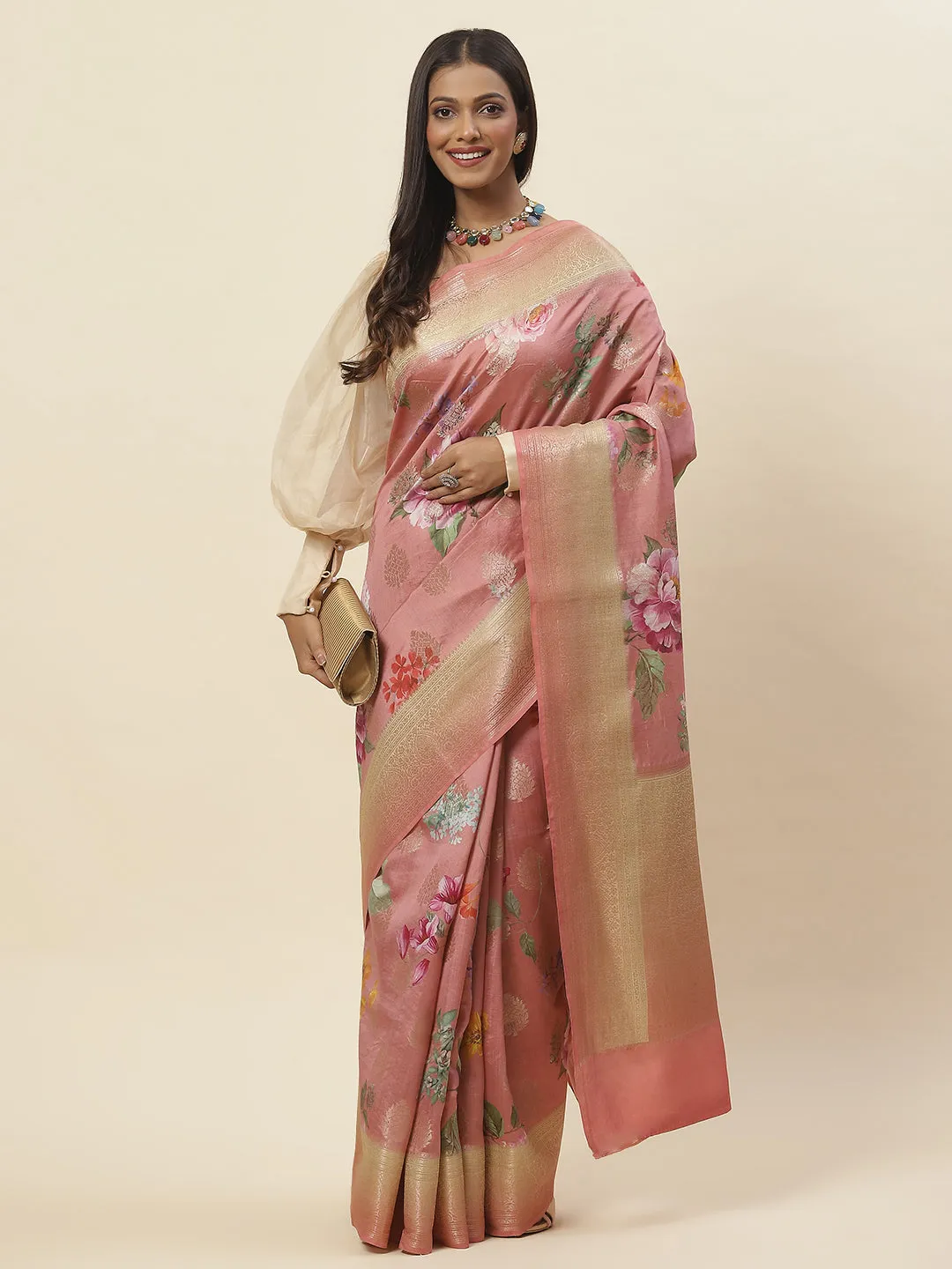 Digital Floral Printed Tussar Saree