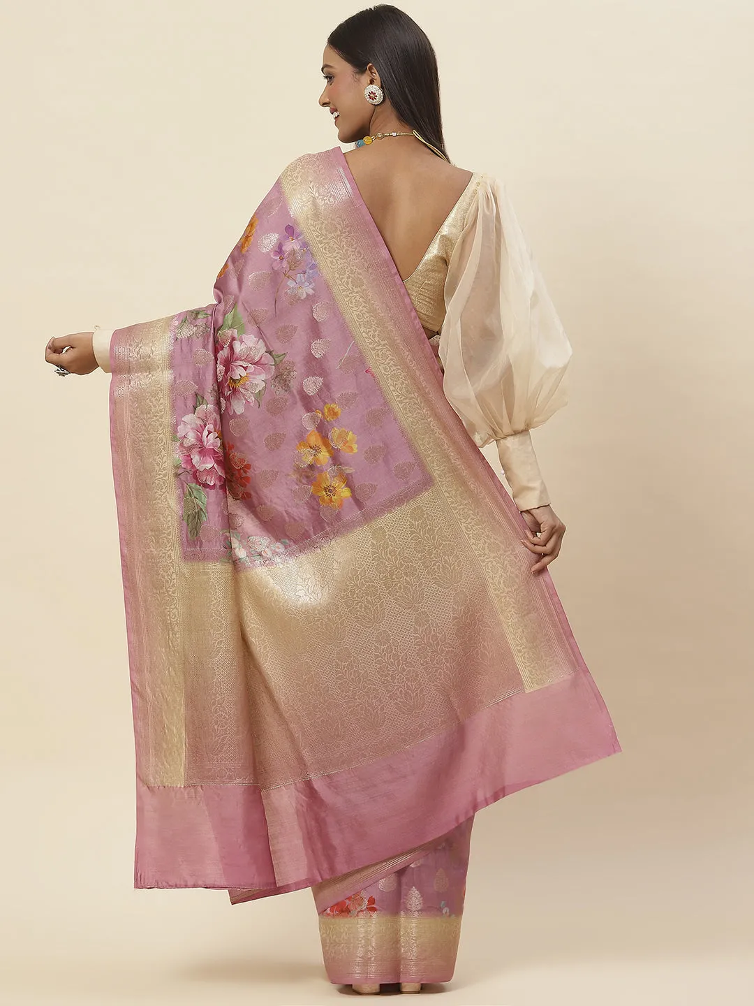 Digital Floral Printed Tussar Saree