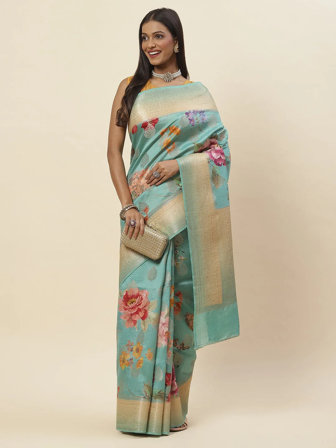 Digital Floral Printed Tussar Saree