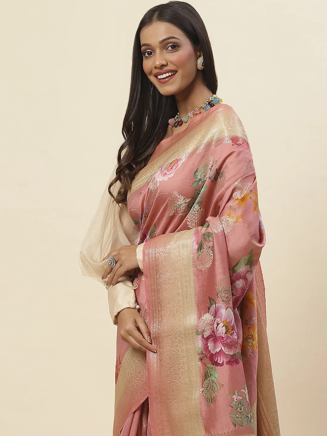 Digital Floral Printed Tussar Saree