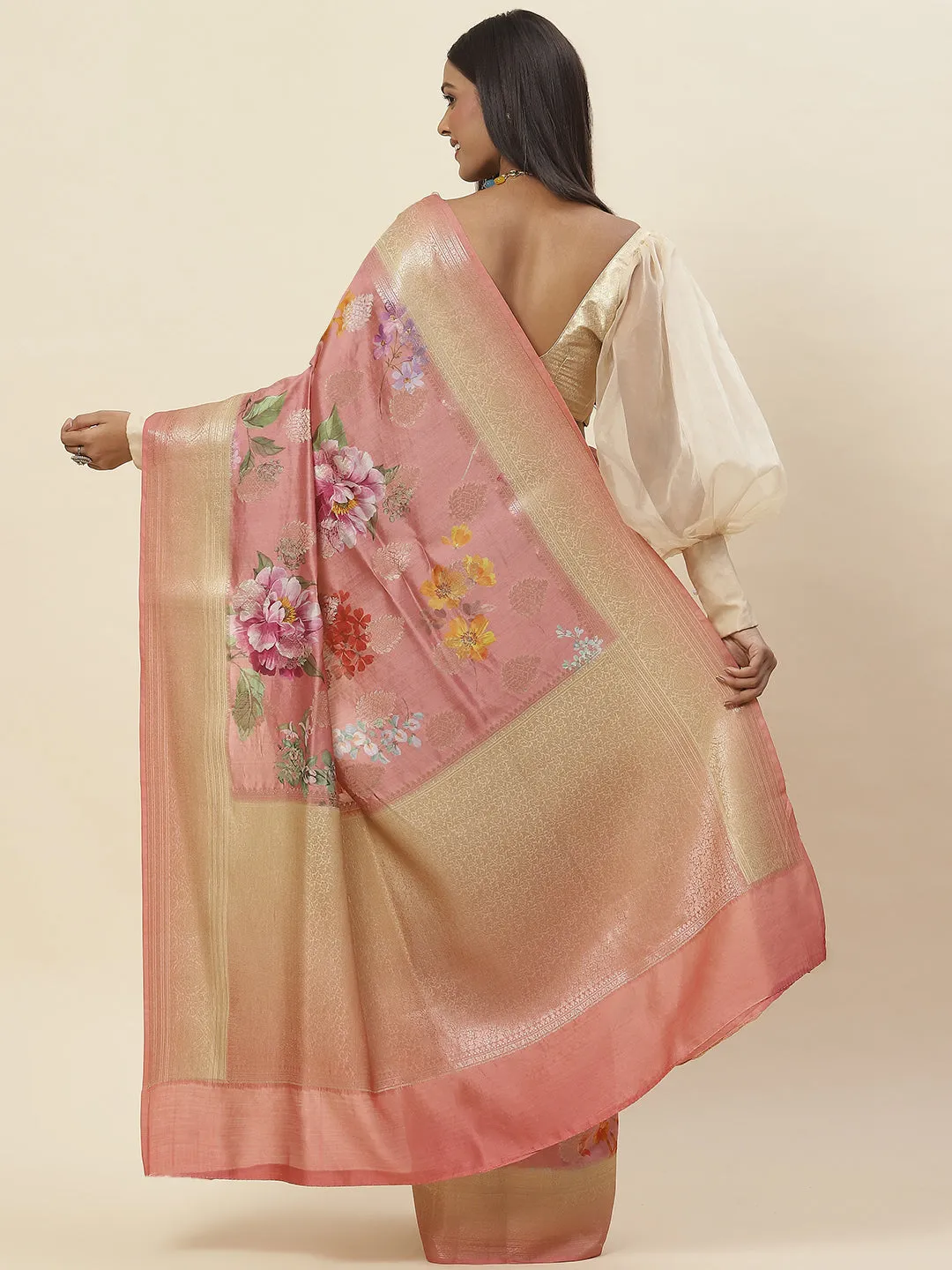 Digital Floral Printed Tussar Saree