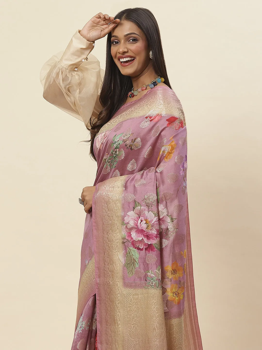 Digital Floral Printed Tussar Saree