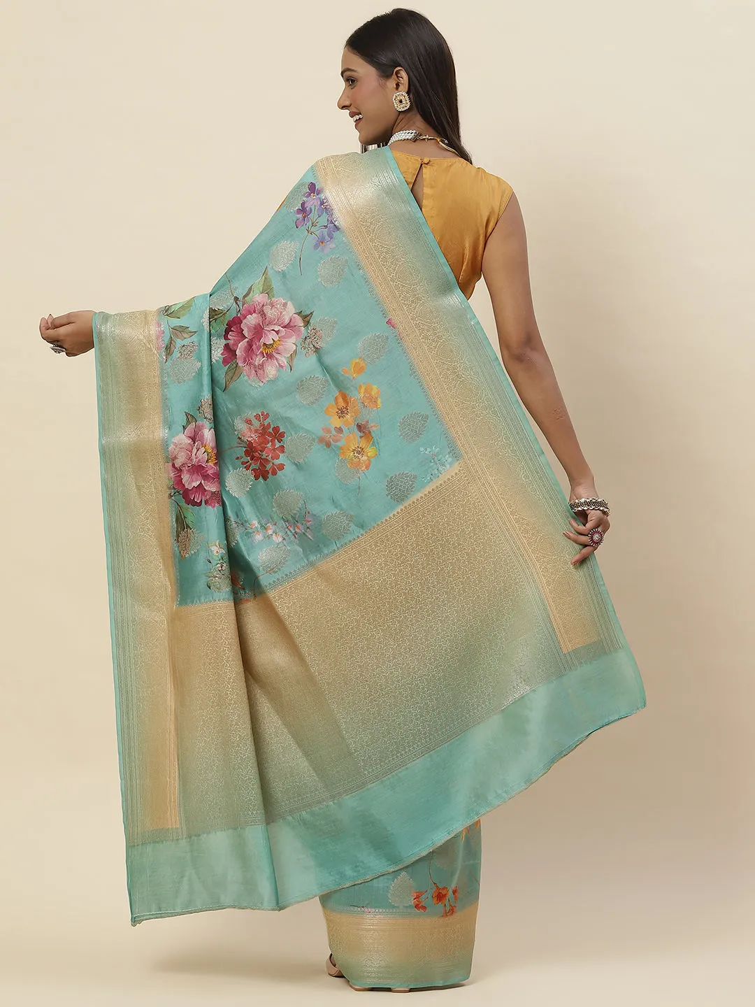 Digital Floral Printed Tussar Saree