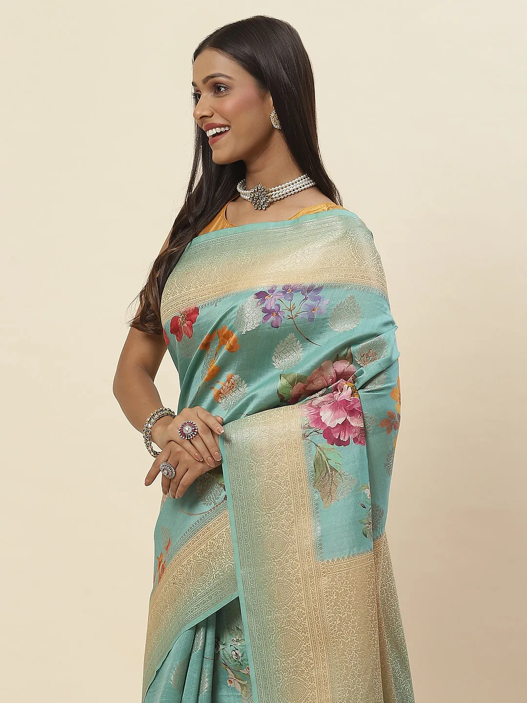 Digital Floral Printed Tussar Saree