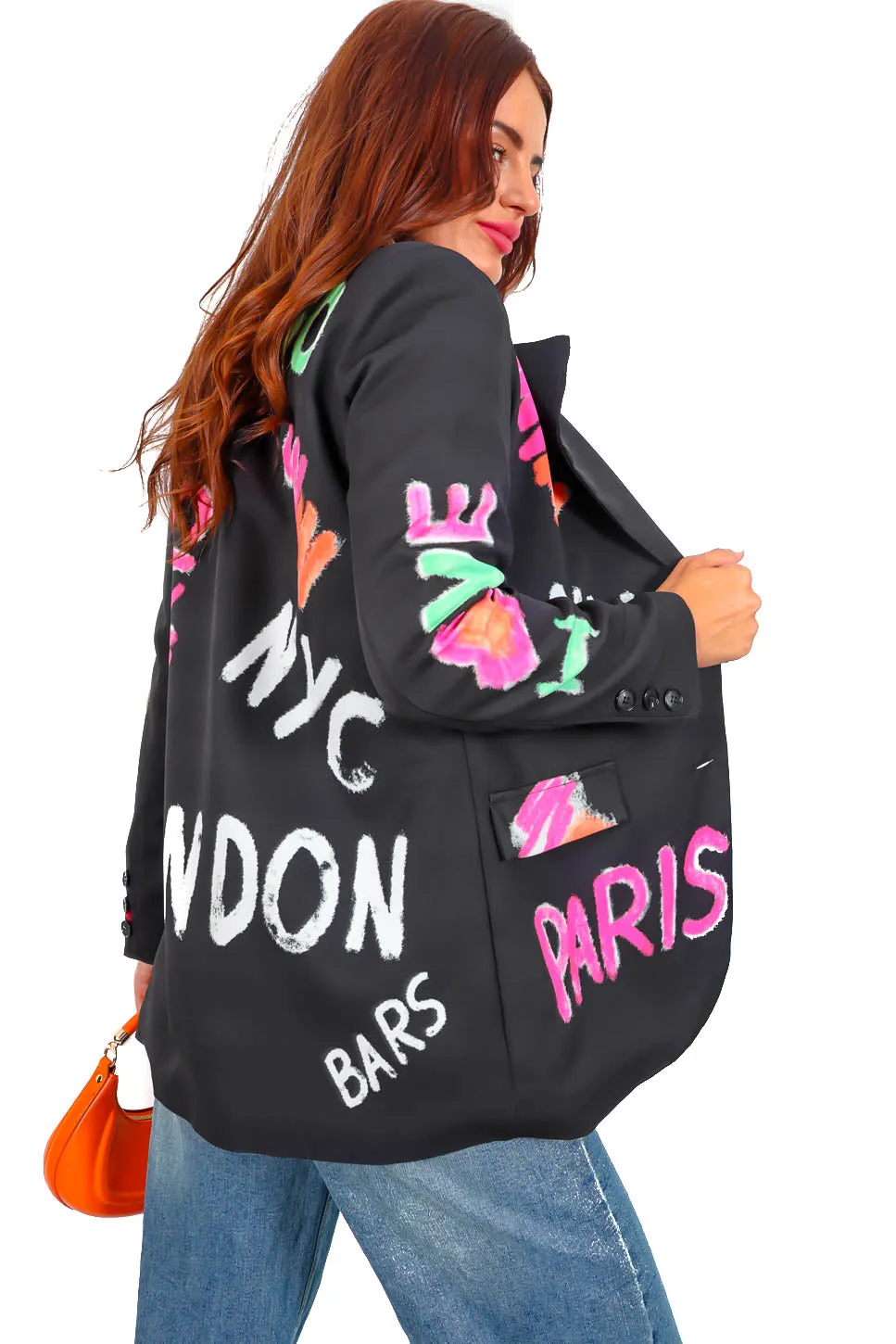 Don't Get Graphic - Black Pink Graphic Oversized Blazer