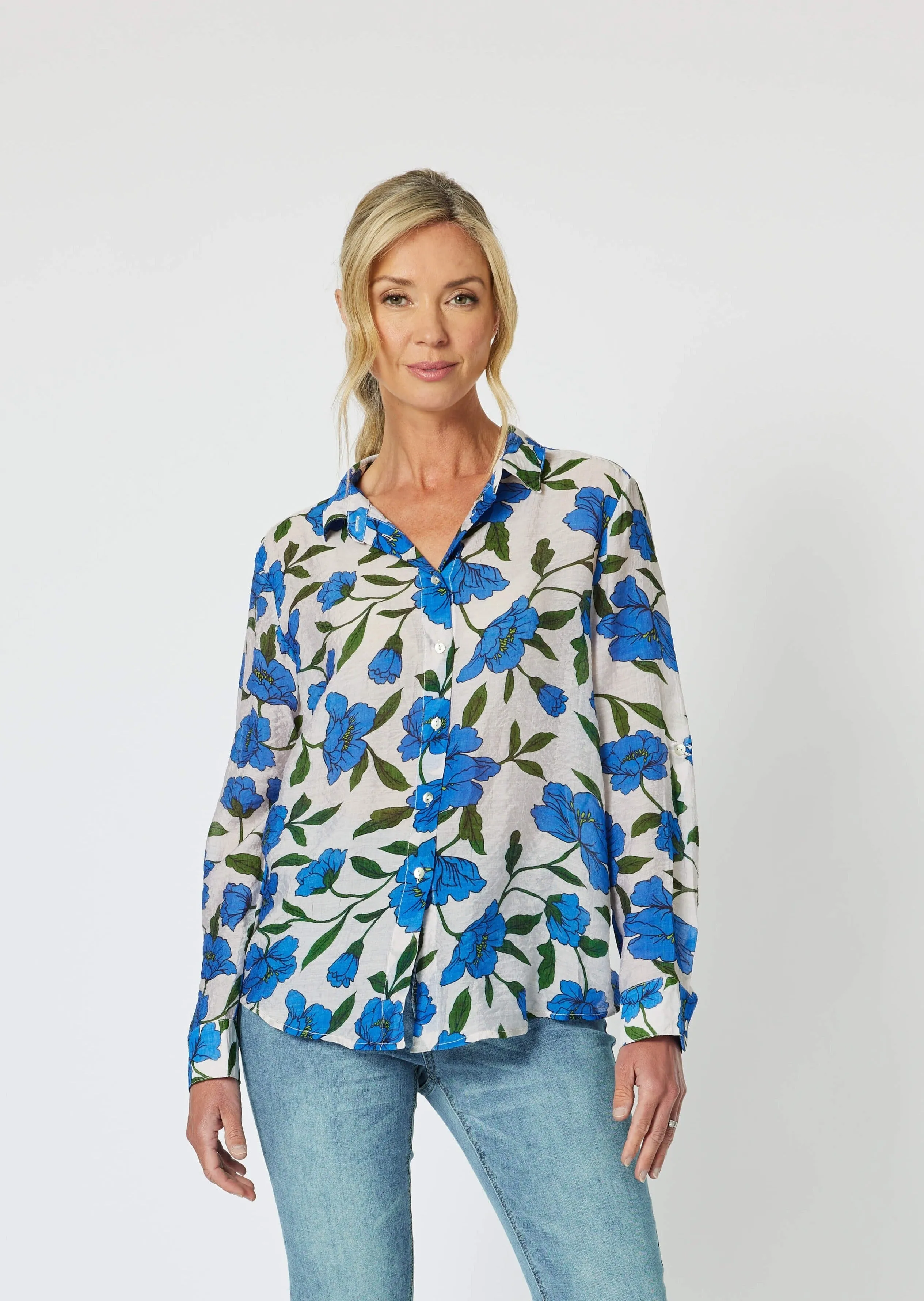 Eden Floral Printed Shirt - Cobalt