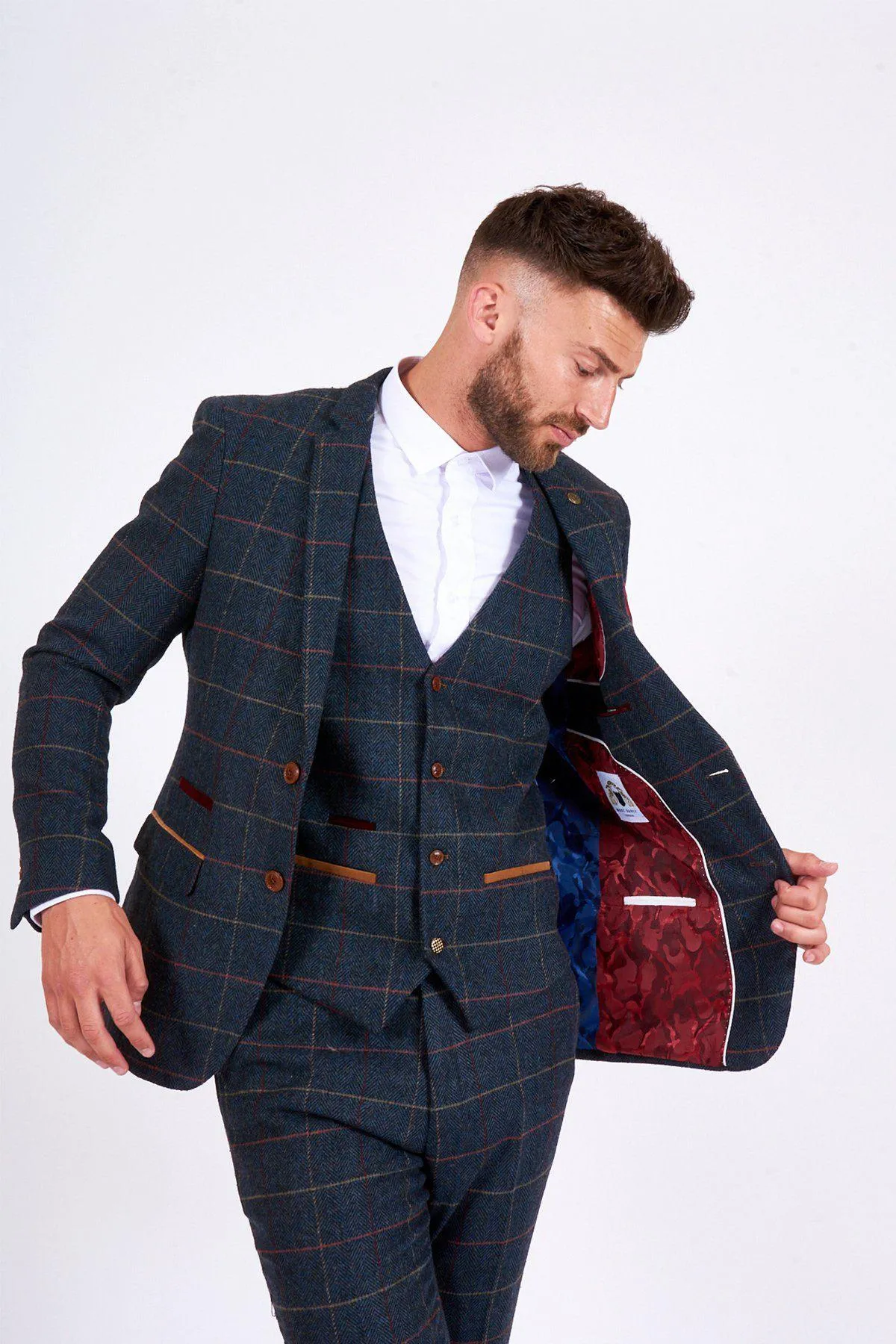 ETON - Navy Tweed Suit KELVIN Wine Waistcoat