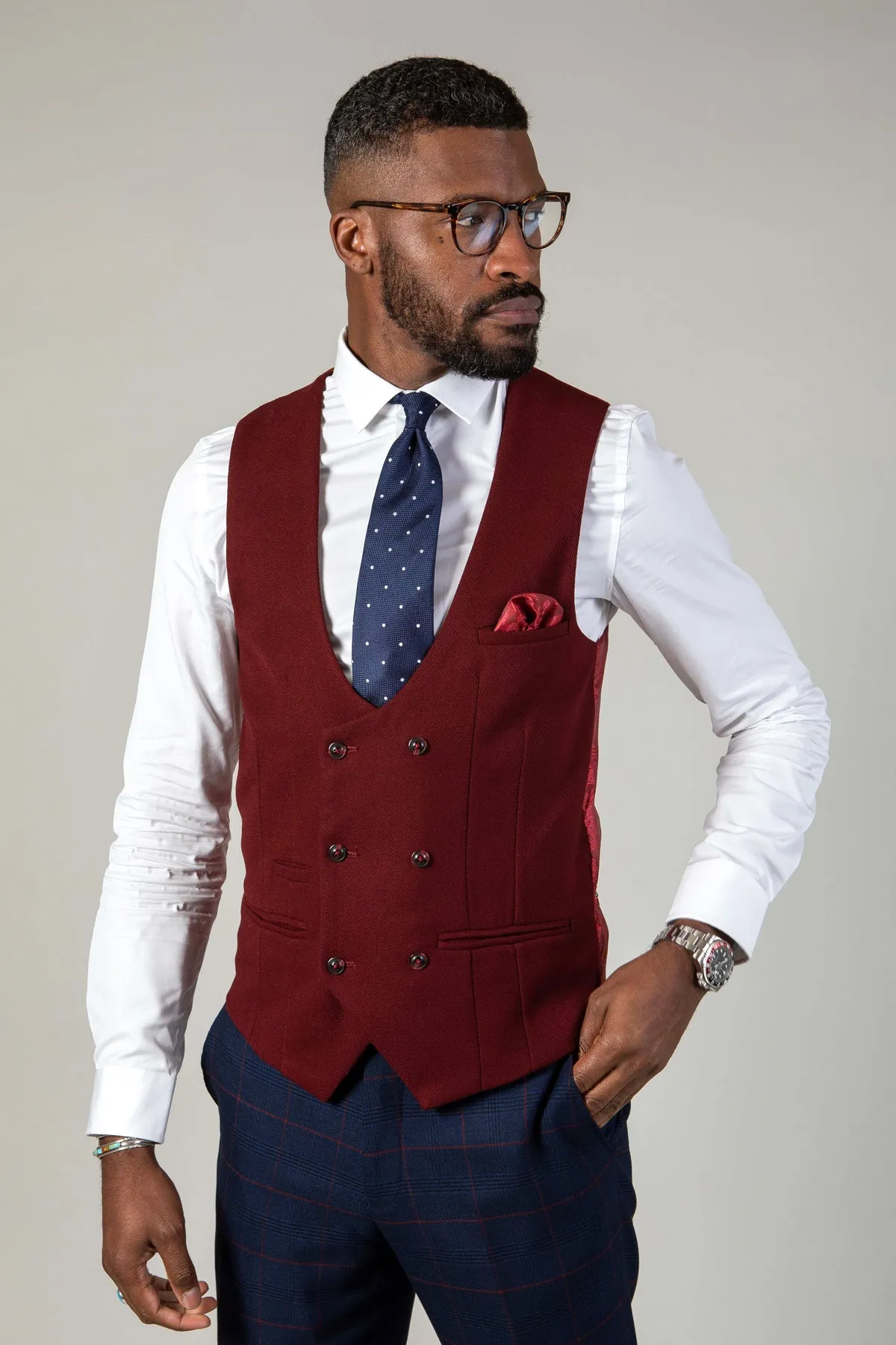 ETON - Navy Tweed Suit KELVIN Wine Waistcoat