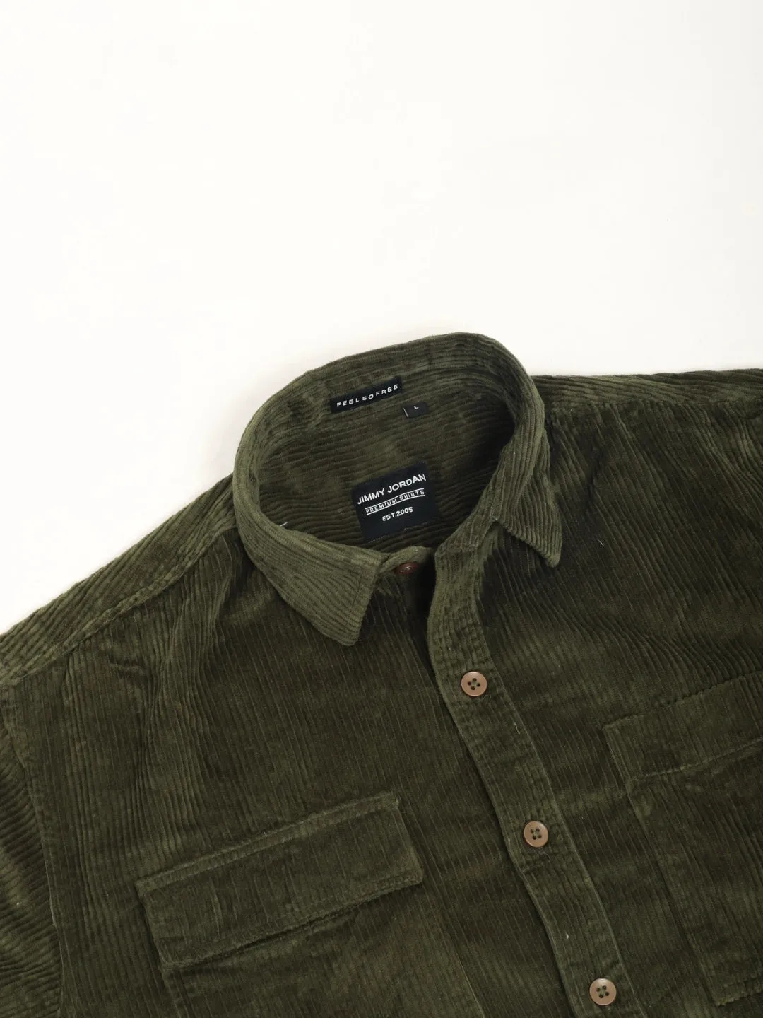 Fabric Corduroy Olive Full Sleeve Shirt