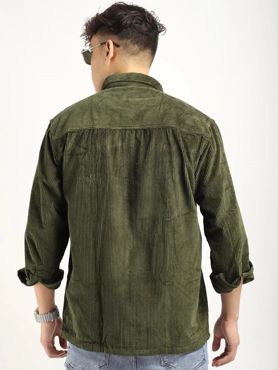 Fabric Corduroy Olive Full Sleeve Shirt