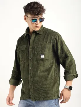 Fabric Corduroy Olive Full Sleeve Shirt