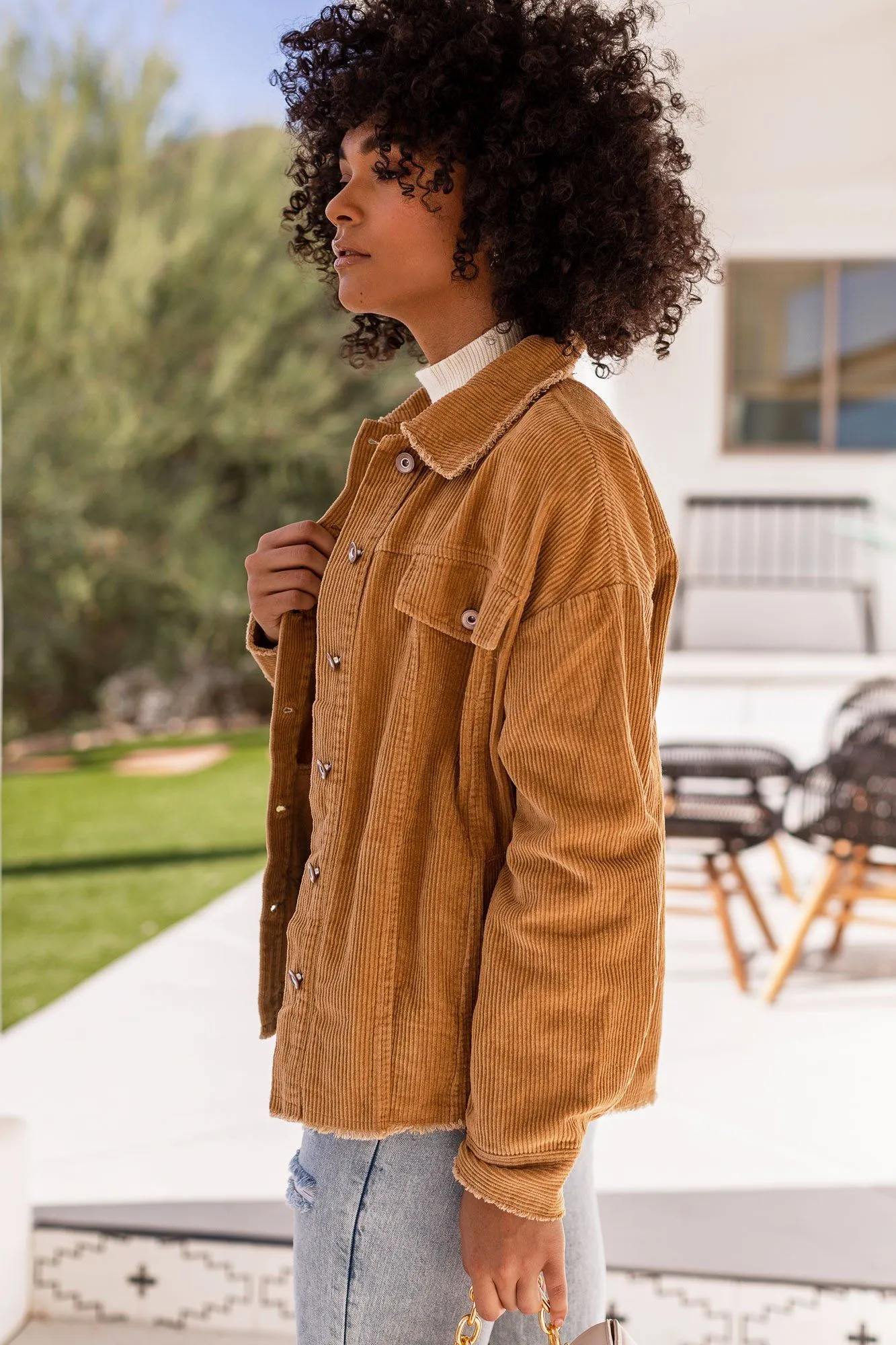 Fern Camel Distressed Corduroy Jacket