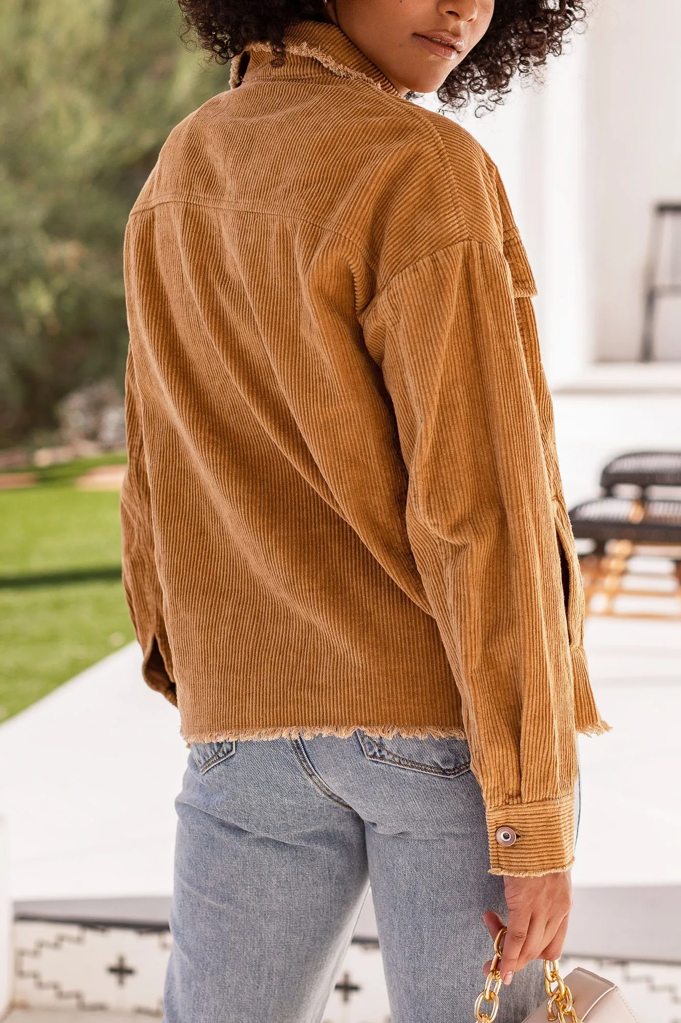 Fern Camel Distressed Corduroy Jacket