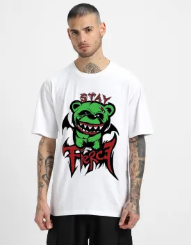 FIERCE White Oversized Front Graphic Prnted Tshirt