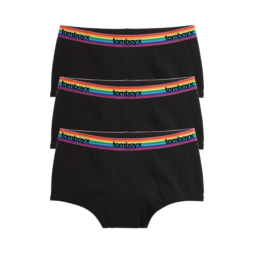 First Line Period Boy Shorts 3-Pack - Black Rainbow Logo