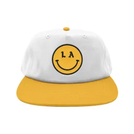 Free and Easy Be Happy Two Tone Short Brim Snapback Bone Yellow Flat Brim Hat