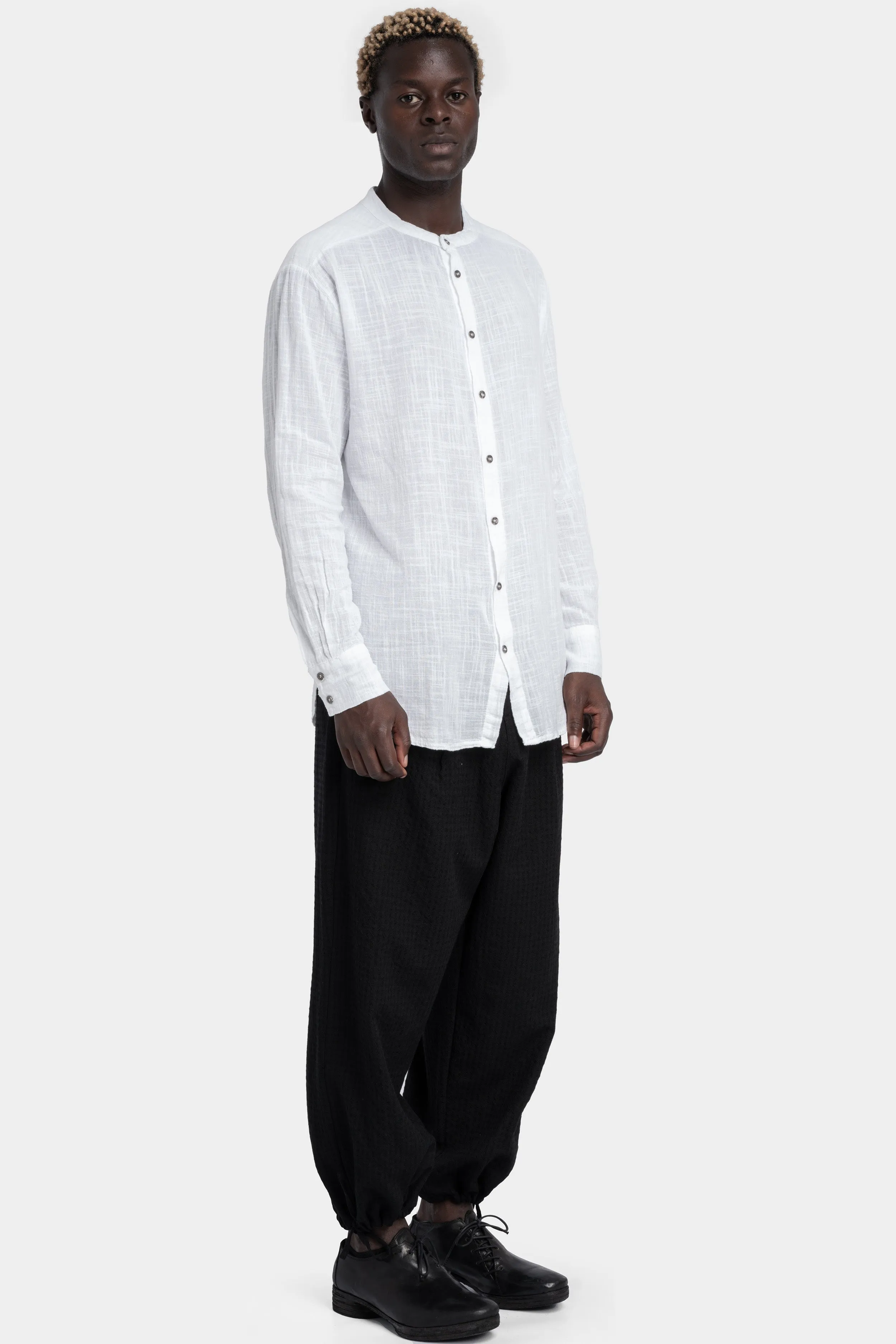 Gauze cotton Korean collar shirt, White