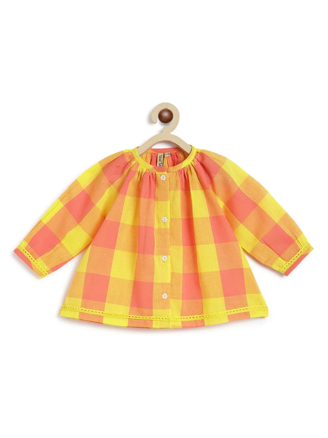 Girl Chirpy Checks Jhabla Set-Yellow