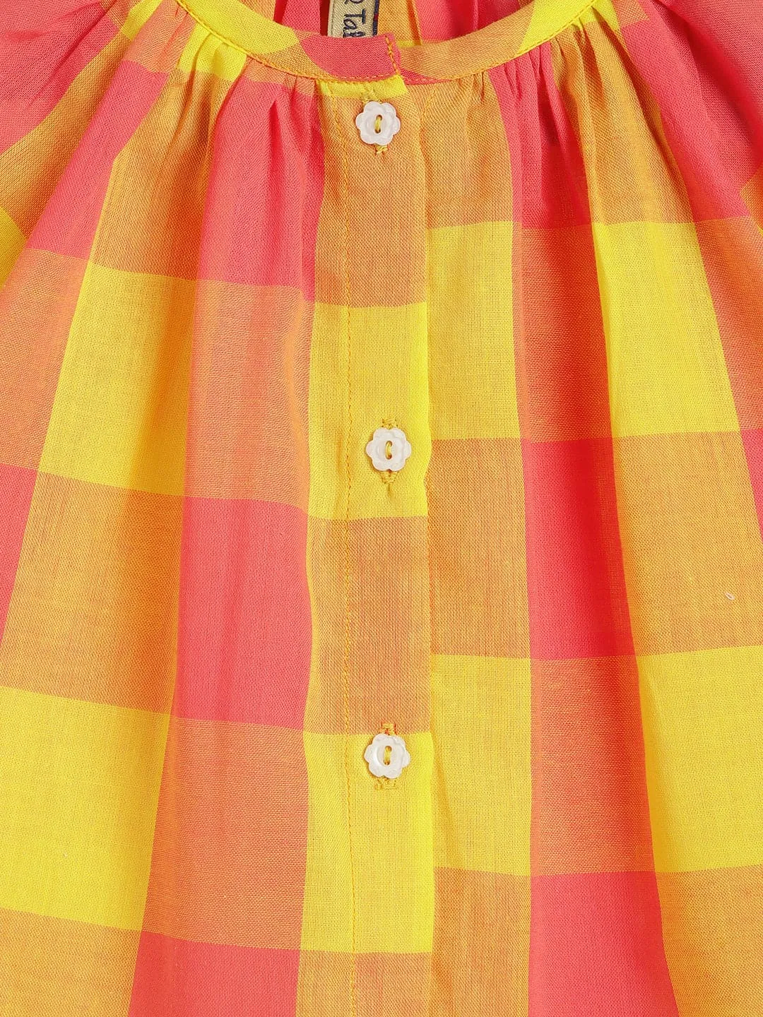 Girl Chirpy Checks Jhabla Set-Yellow