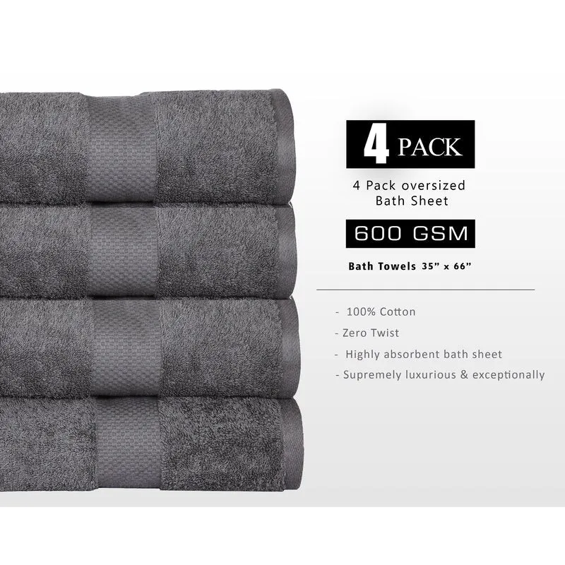 Halle 4 Piece 100% Cotton Bath Sheet Towel Set (Set of 4)