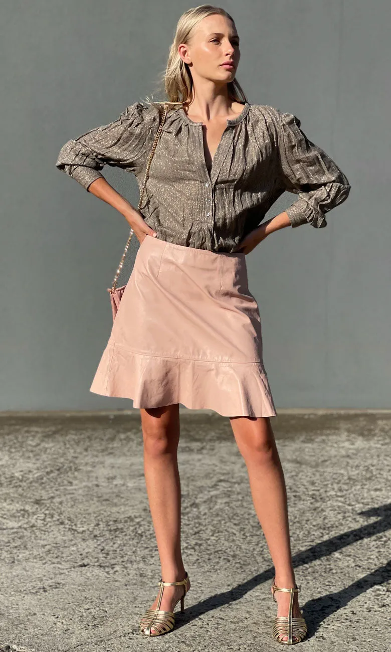 Hoss Leather Frill Edge Skirt -  Dusty Pink