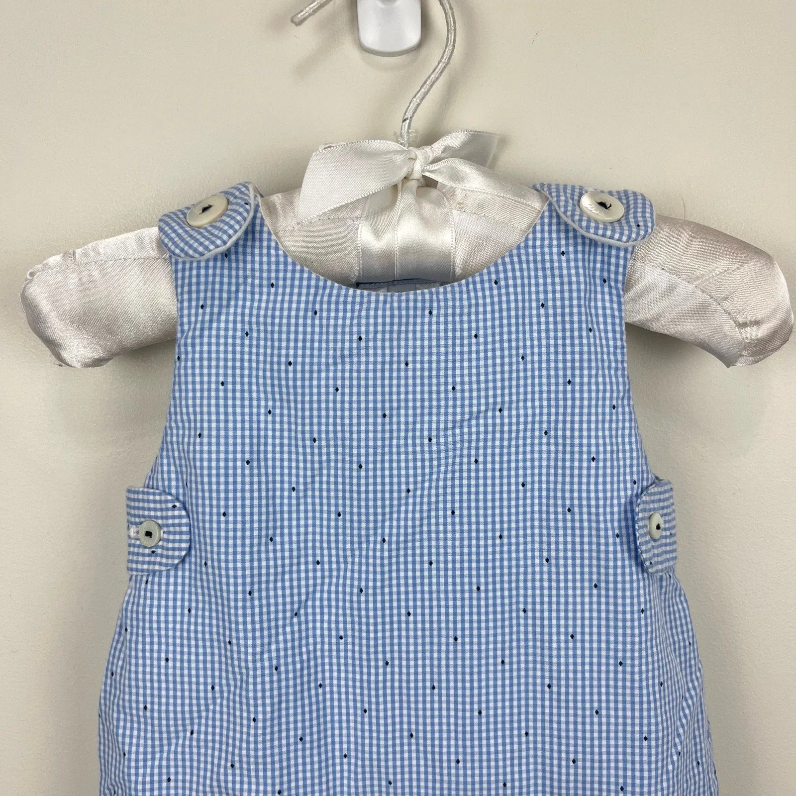 Jacadi Paris Quilted Blue Gingham Jumpsuit Overalls 3 Months