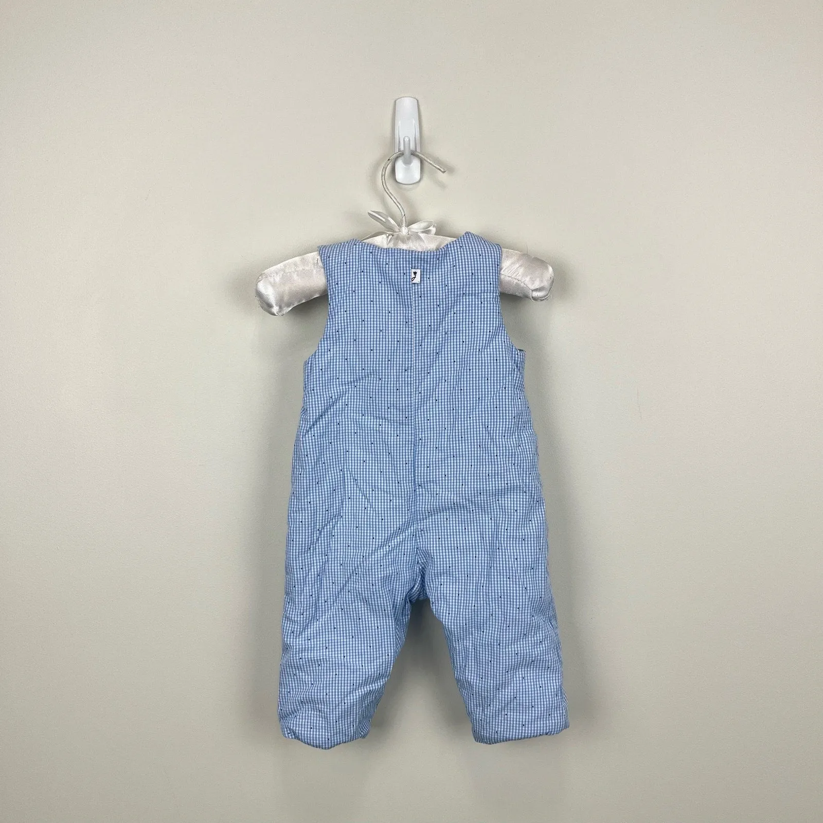 Jacadi Paris Quilted Blue Gingham Jumpsuit Overalls 3 Months