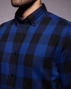 Japanese Brushed Twill Checked Shirt - Navy & Black