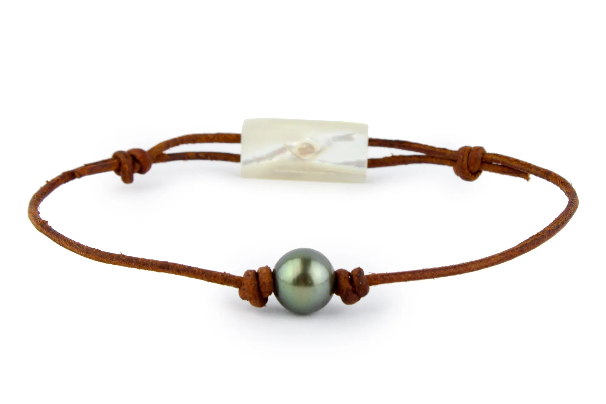 Knotted Tahitian Pearl & Leather Bracelet