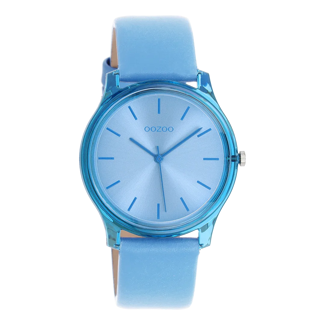 Light blue OOZOO watch with light blue leather strap - C11140