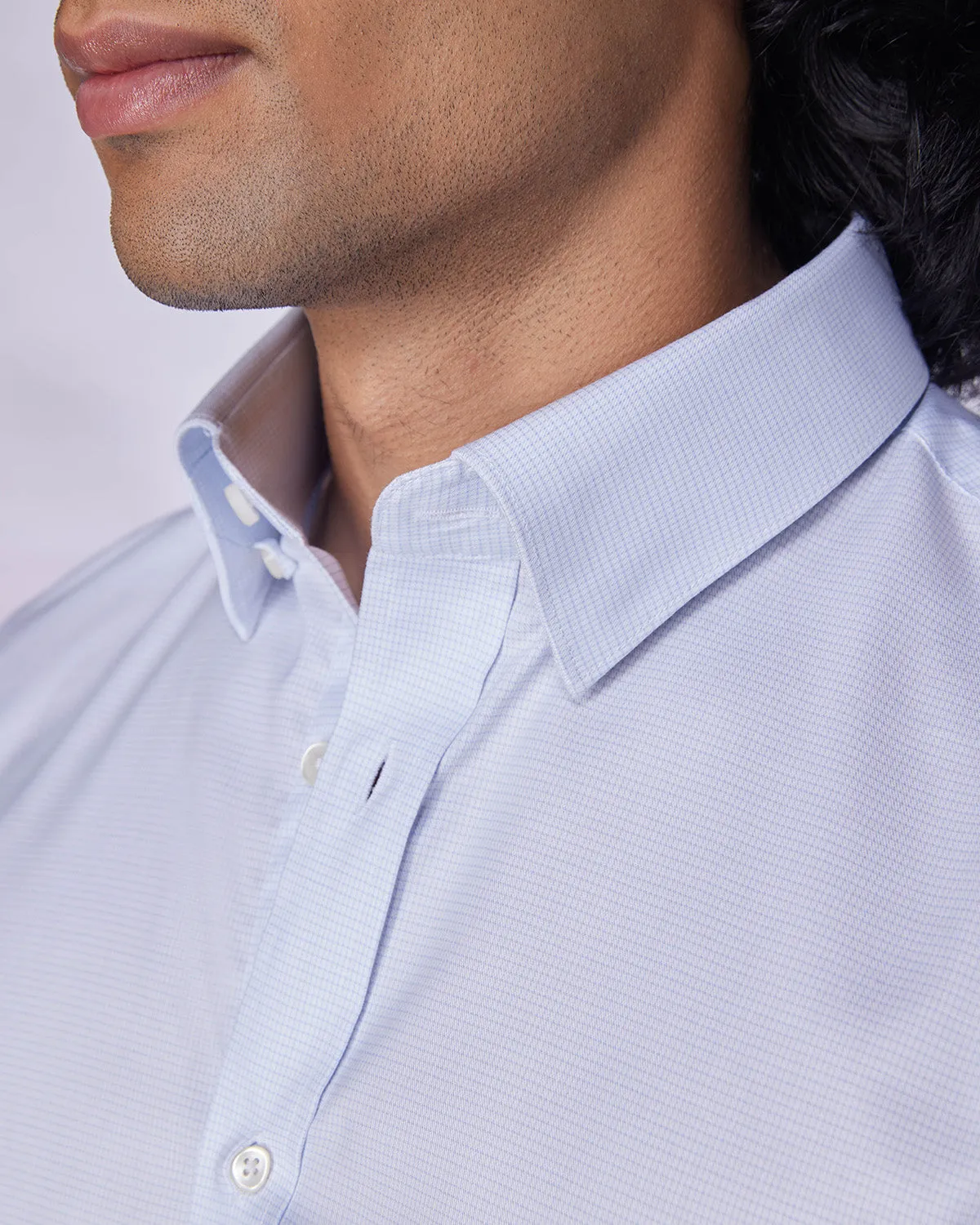 Light Blue Stretch Checked Shirt