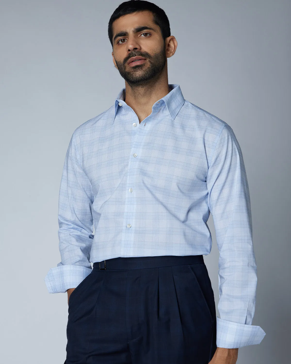 Luthai Checked Shirt - Light Blue