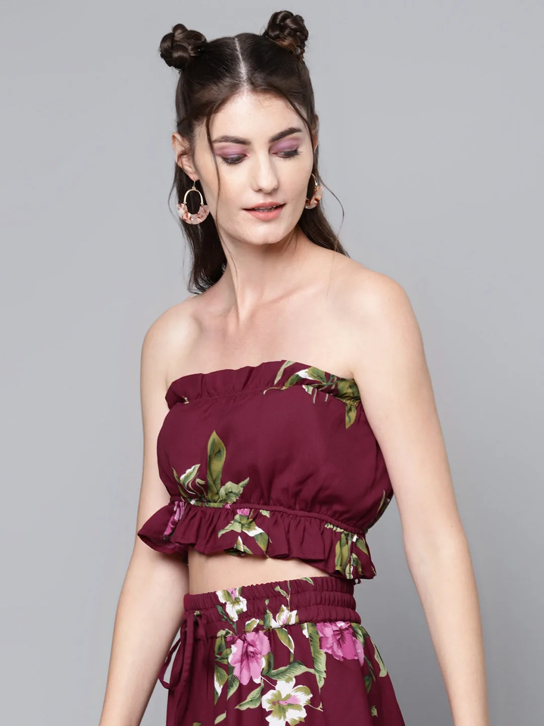 Maroon Floral Tube Top