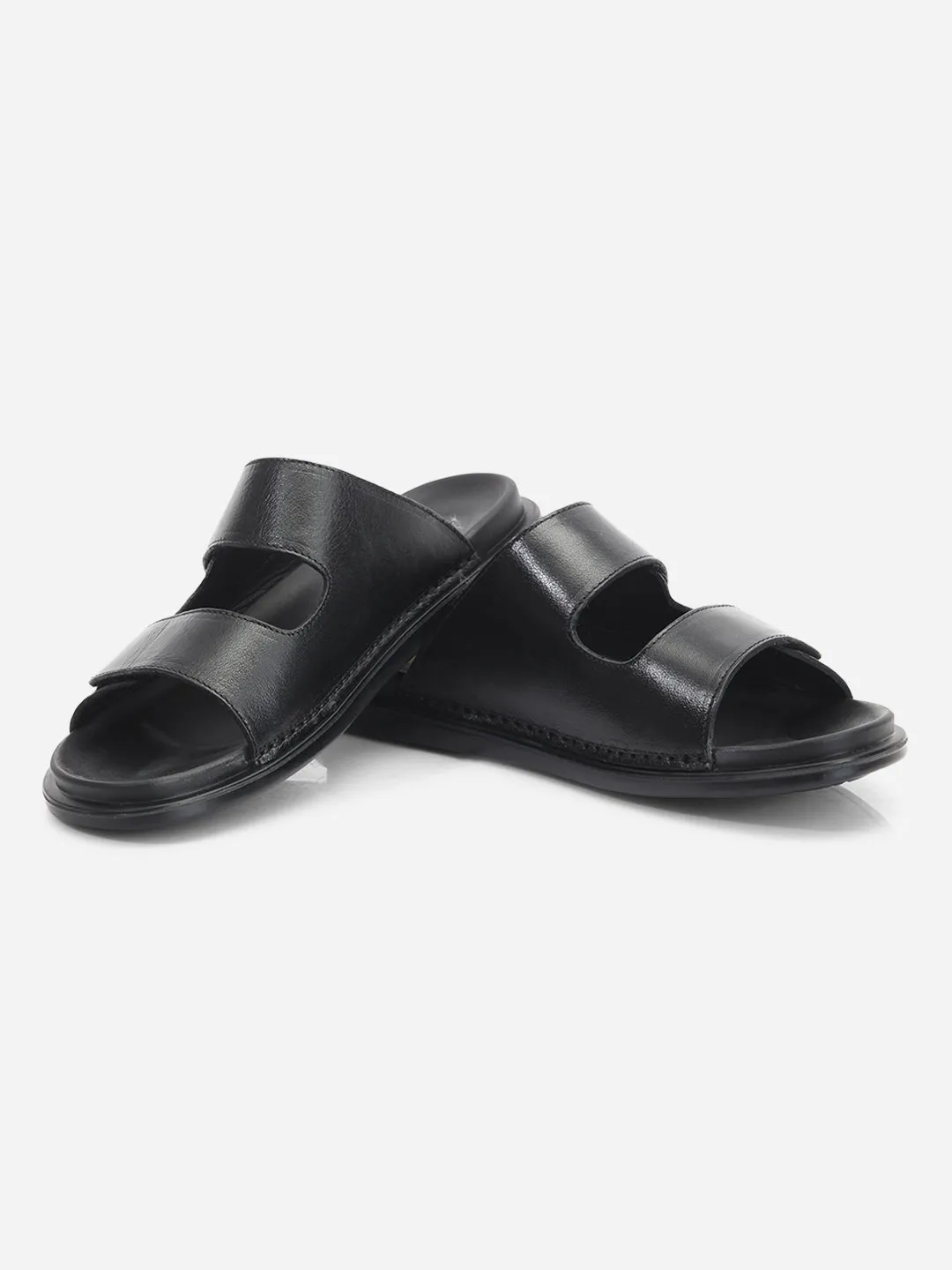 Men's Black Leather Casual Slip On Sandal (ID4211)