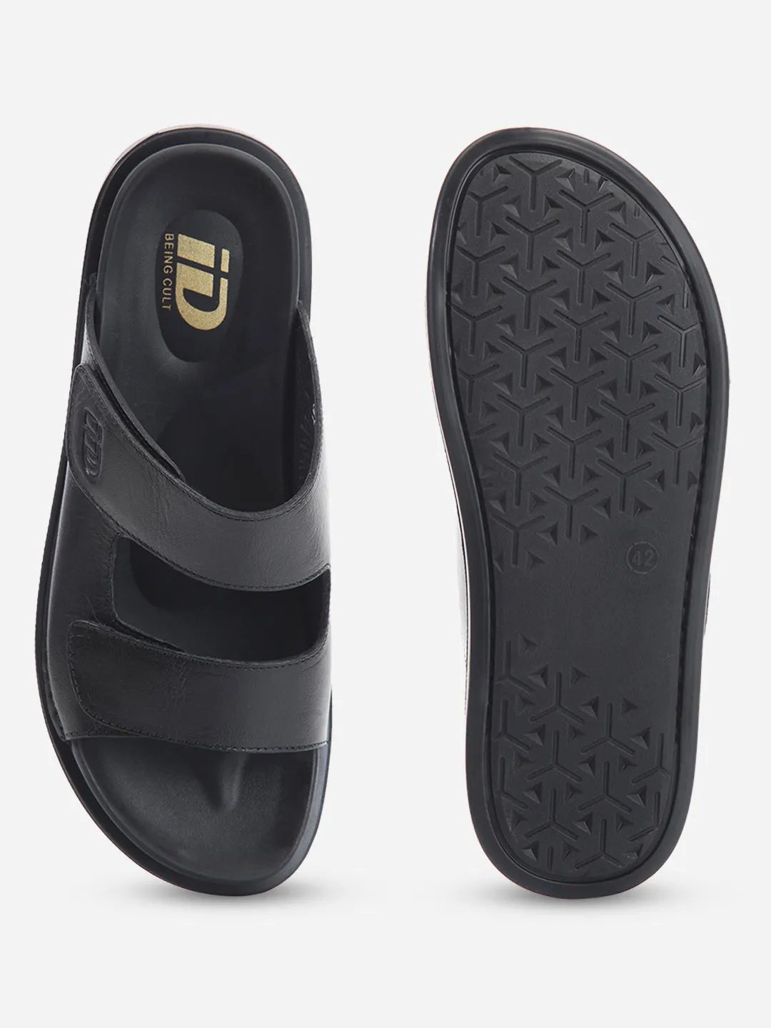 Men's Black Leather Casual Slip On Sandal (ID4211)