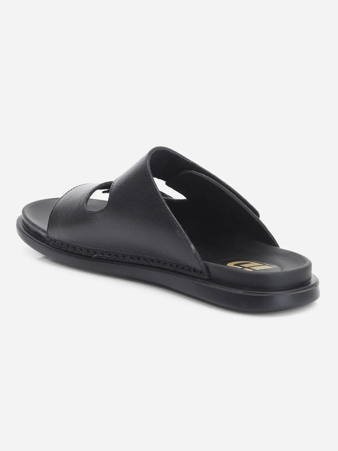 Men's Black Leather Casual Slip On Sandal (ID4211)